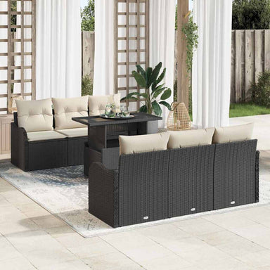 Tuin Sofa Set 7 st 6-Aantal zitplaatsen Zwart Poly Rattan