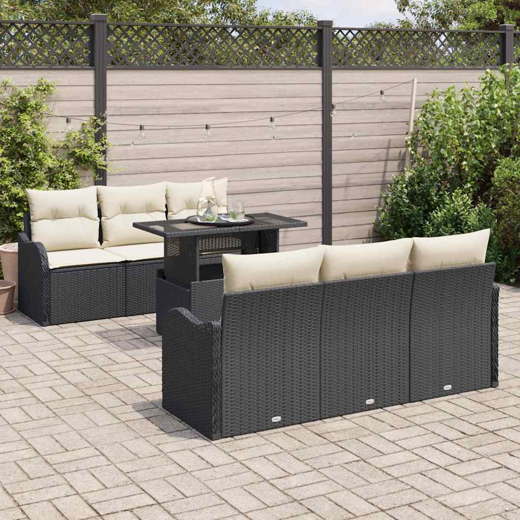 Tuin Sofa Set 7 st 6-Aantal zitplaatsen Zwart Poly Rattan