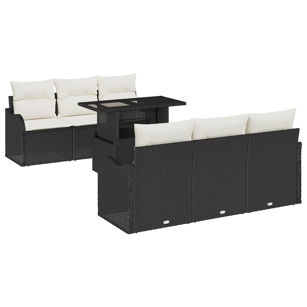 Tuin Sofa Set 7 st 6-Aantal zitplaatsen Zwart Poly Rattan