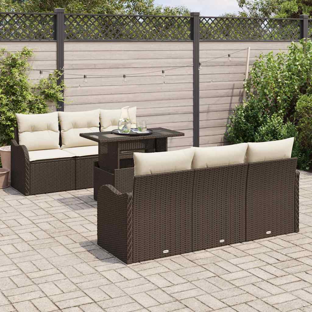 Tuin Sofa Set 7 st 6-Aantal zitplaatsen Bruin Poly Rattan