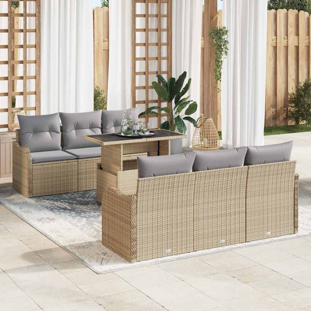 Tuin Sofa Set 7 st 6-Aantal zitplaatsen Beige Poly Rattan