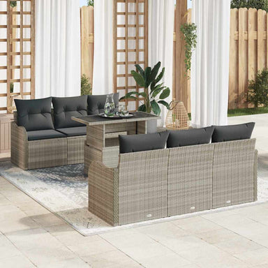 Tuin Sofa Set 7 st 6-Aantal zitplaatsen Lichtgrijs Poly Rattan