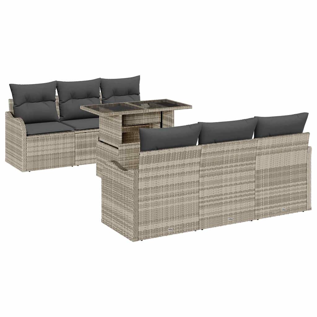 Tuin Sofa Set 7 st 6-Aantal zitplaatsen Lichtgrijs Poly Rattan