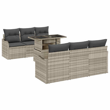Tuin Sofa Set 7 st 6-Aantal zitplaatsen Lichtgrijs Poly Rattan