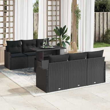 Tuin Sofa Set 7 st 6-Aantal zitplaatsen Zwart Poly Rattan