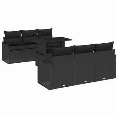 Tuin Sofa Set 7 st 6-Aantal zitplaatsen Zwart Poly Rattan