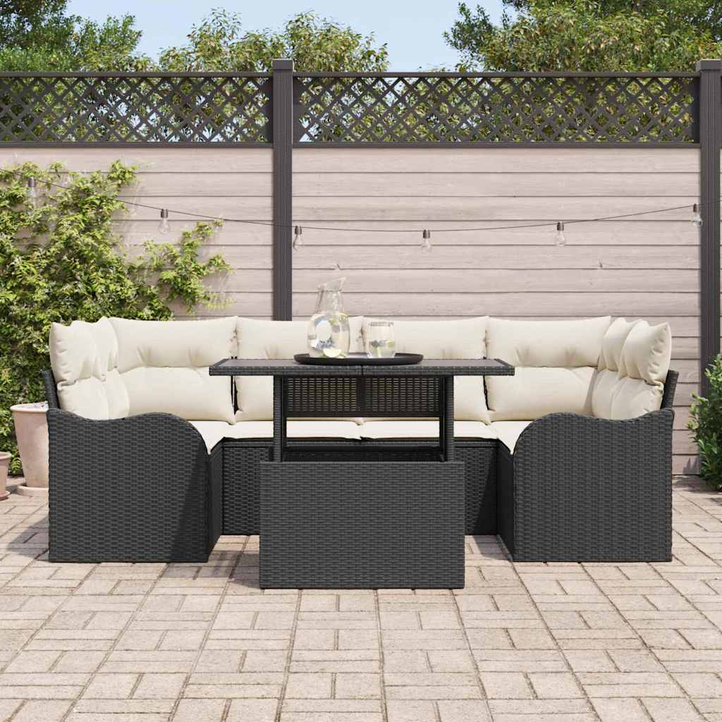 Tuin Sofa Set 7 st 6-Aantal zitplaatsen Zwart Poly Rattan
