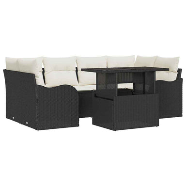 Tuin Sofa Set 7 st 6-Aantal zitplaatsen Zwart Poly Rattan