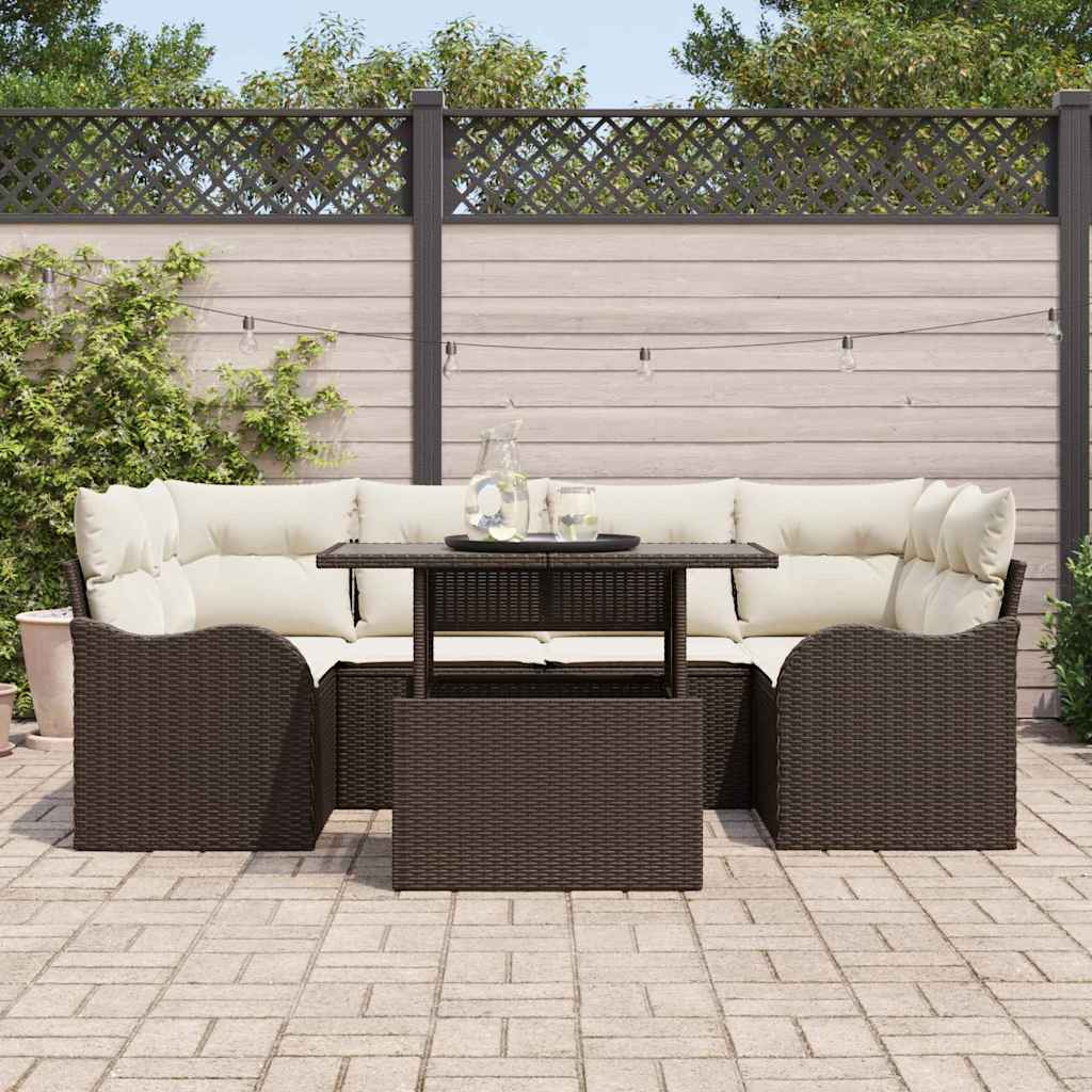 Tuin Sofa Set 7 st 6-Aantal zitplaatsen Bruin Poly Rattan