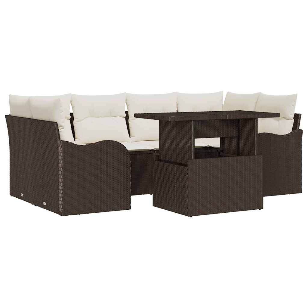 Tuin Sofa Set 7 st 6-Aantal zitplaatsen Bruin Poly Rattan