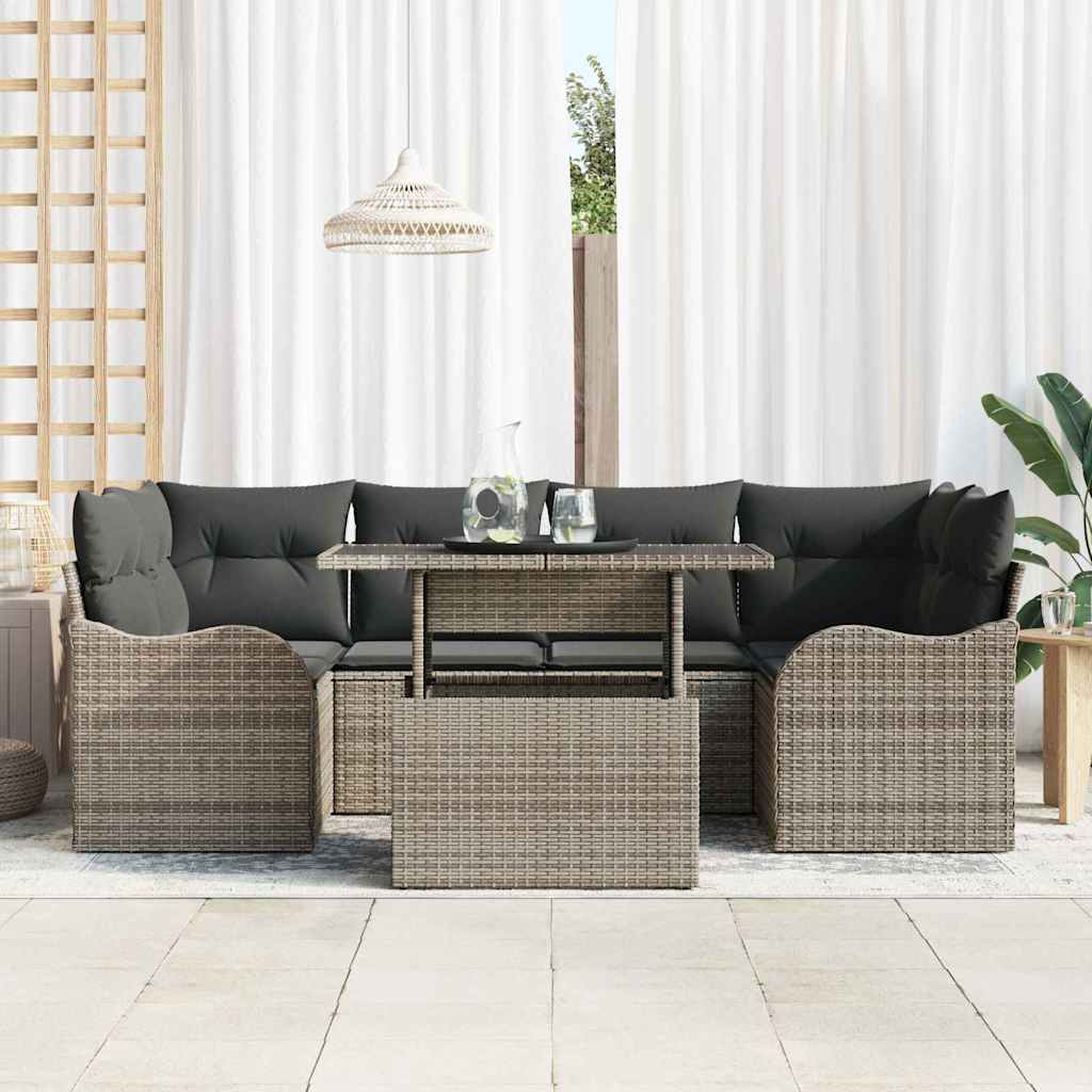 Tuin Sofa Set 7 st 6-Aantal zitplaatsen Grijs Poly Rattan