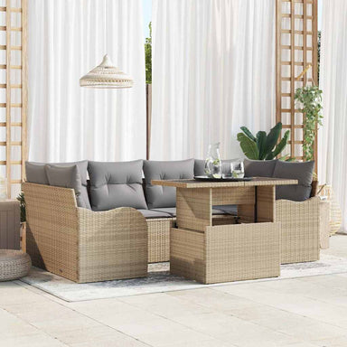Tuin Sofa Set 7 st 6-Aantal zitplaatsen Beige Poly Rattan