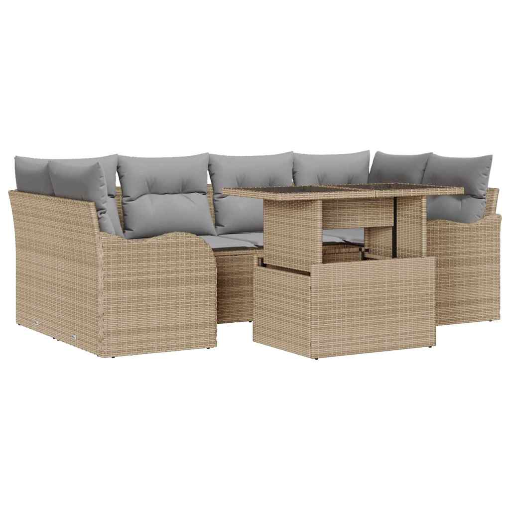 Tuin Sofa Set 7 st 6-Aantal zitplaatsen Beige Poly Rattan