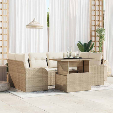 Tuin Sofa Set met kussen met opslag 7 pcs Beige Poly Rattan