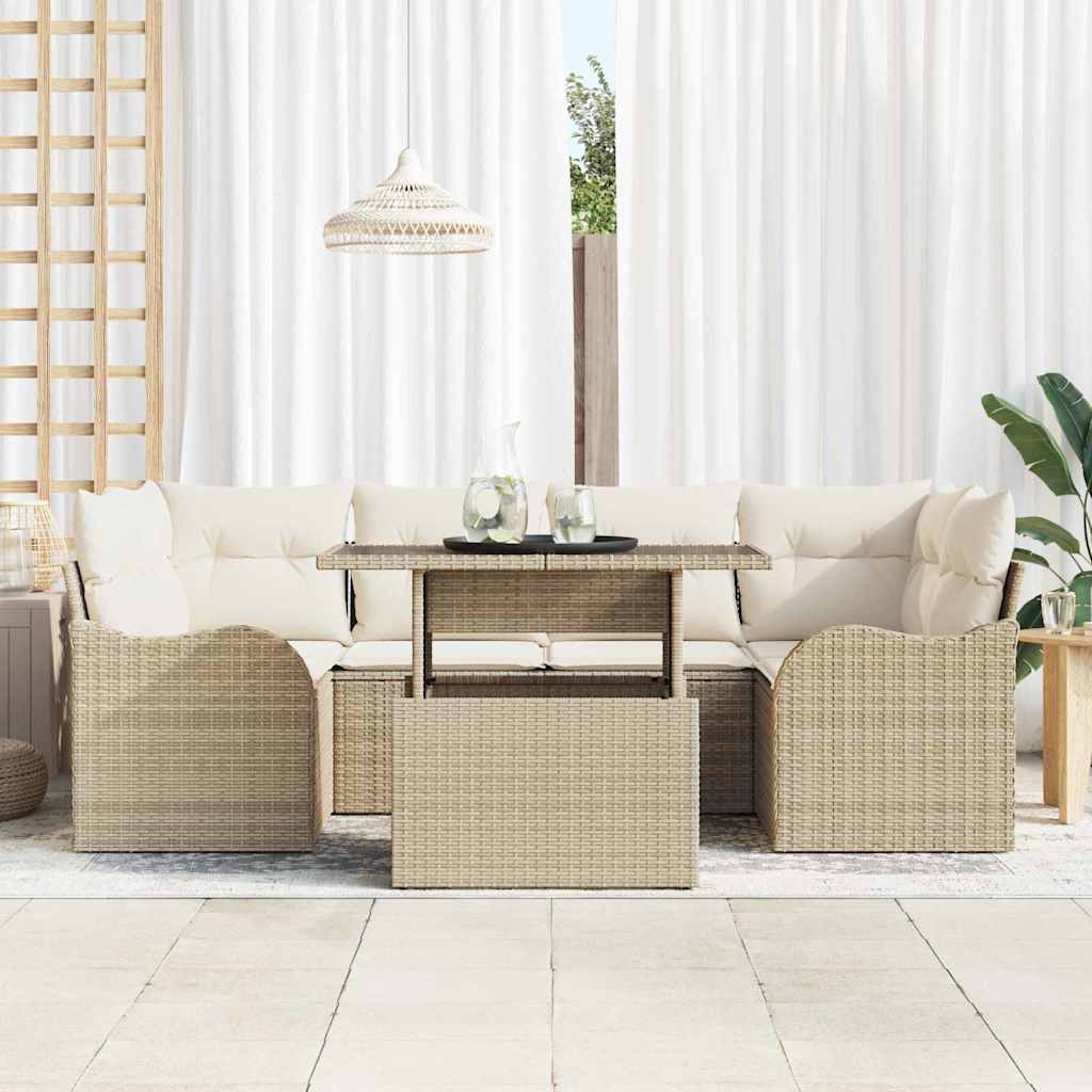 Tuin Sofa Set met kussen met opslag 7 pcs Beige Poly Rattan