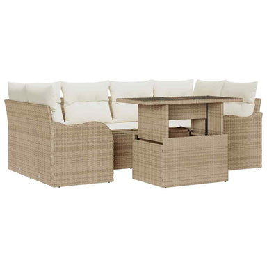 Tuin Sofa Set met kussen met opslag 7 pcs Beige Poly Rattan