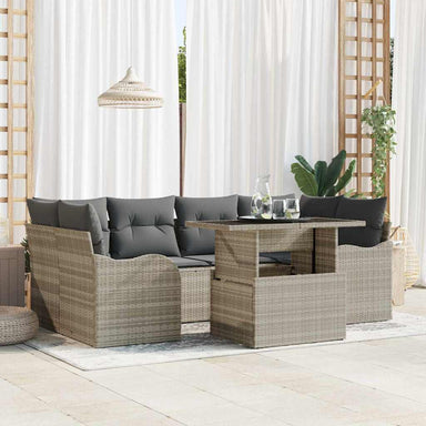 Tuin Sofa Set 7 st 6-Aantal zitplaatsen Lichtgrijs Poly Rattan