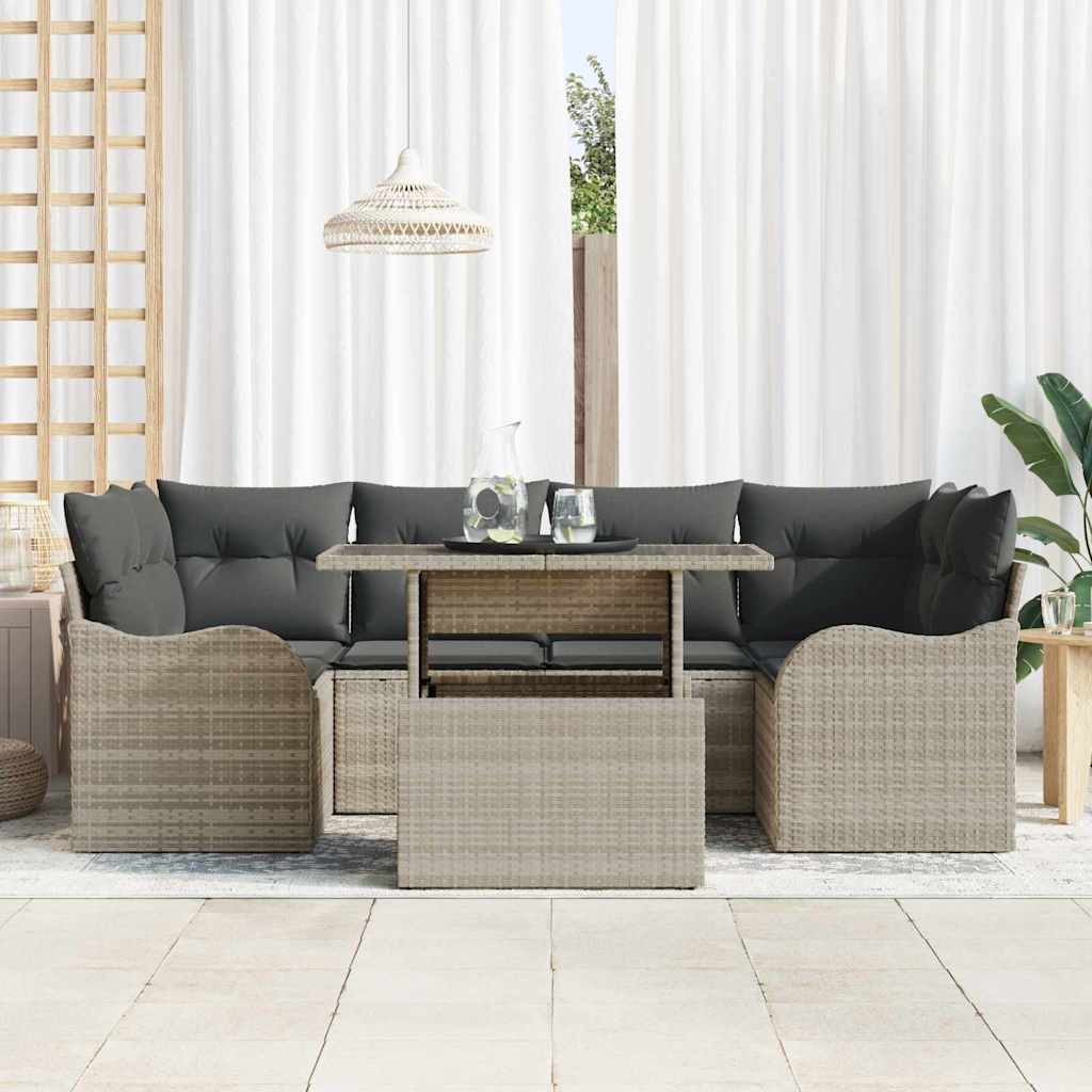 Tuin Sofa Set 7 st 6-Aantal zitplaatsen Lichtgrijs Poly Rattan