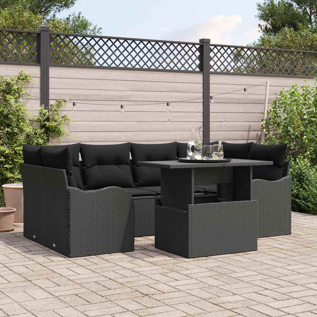 Tuin Sofa Set 7 st 6-Aantal zitplaatsen Zwart Poly Rattan
