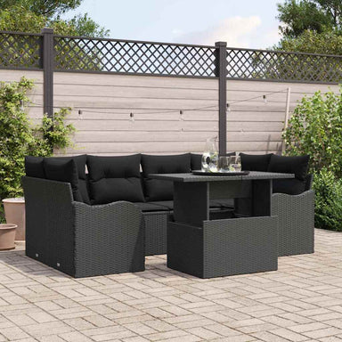 Tuin Sofa Set 7 st 6-Aantal zitplaatsen Zwart Poly Rattan