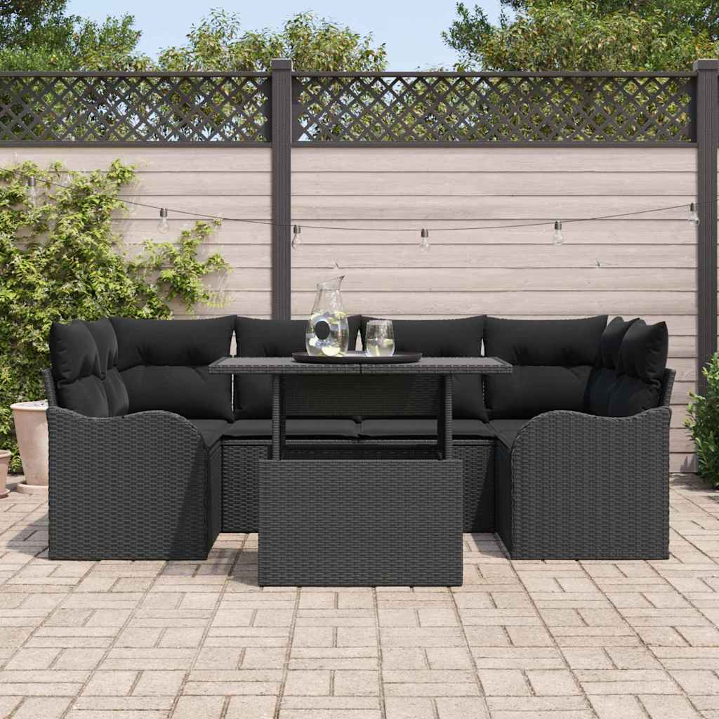 Tuin Sofa Set 7 st 6-Aantal zitplaatsen Zwart Poly Rattan