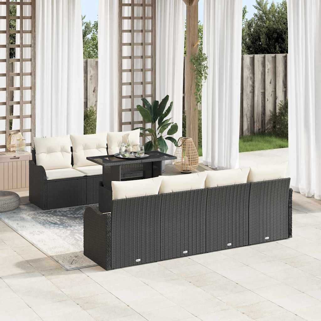 Tuin Sofa Set 8 st 7-Aantal zitplaatsen Zwart Poly Rattan