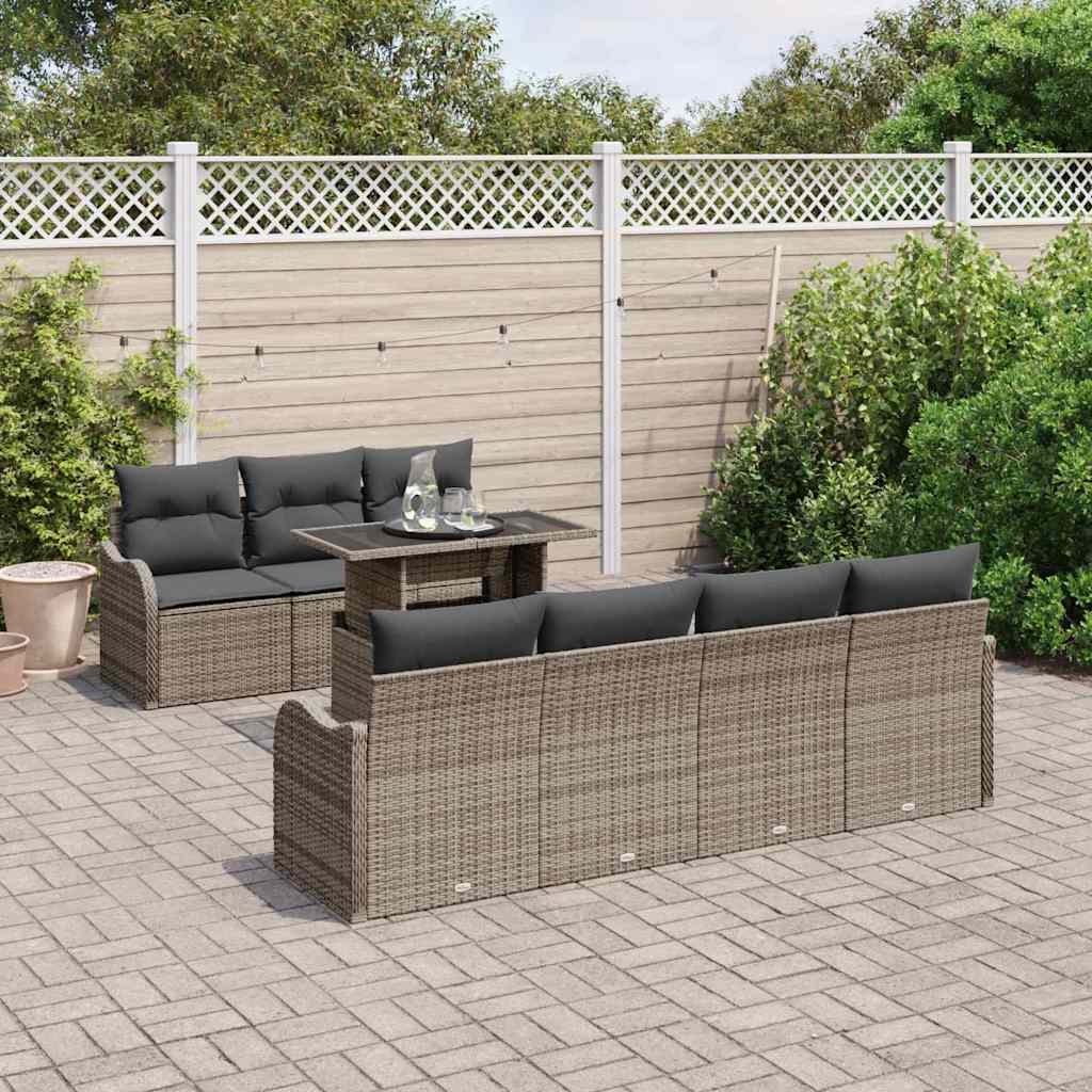 Tuin Sofa Set 8 st 7-Aantal zitplaatsen Grijs Poly Rattan