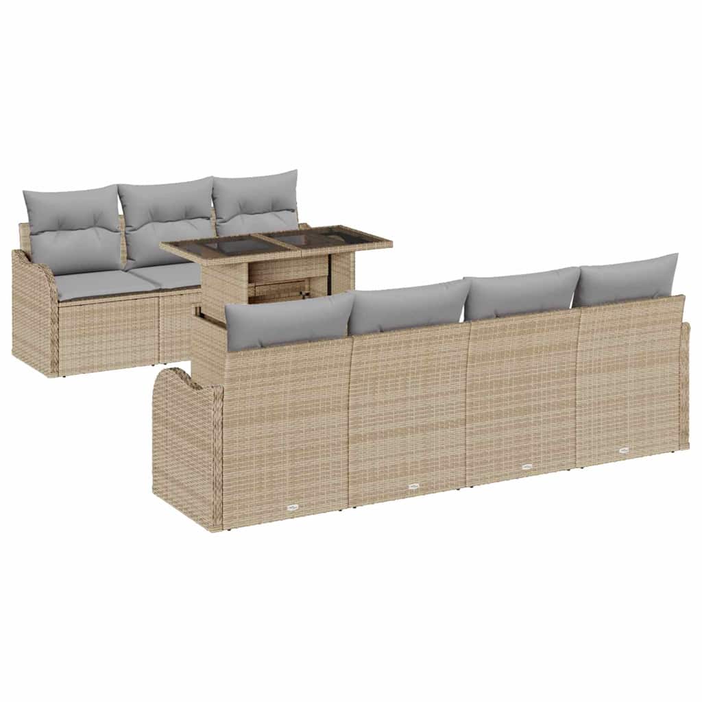 Tuin Sofa Set 8 st 7-Aantal zitplaatsen Beige Poly Rattan