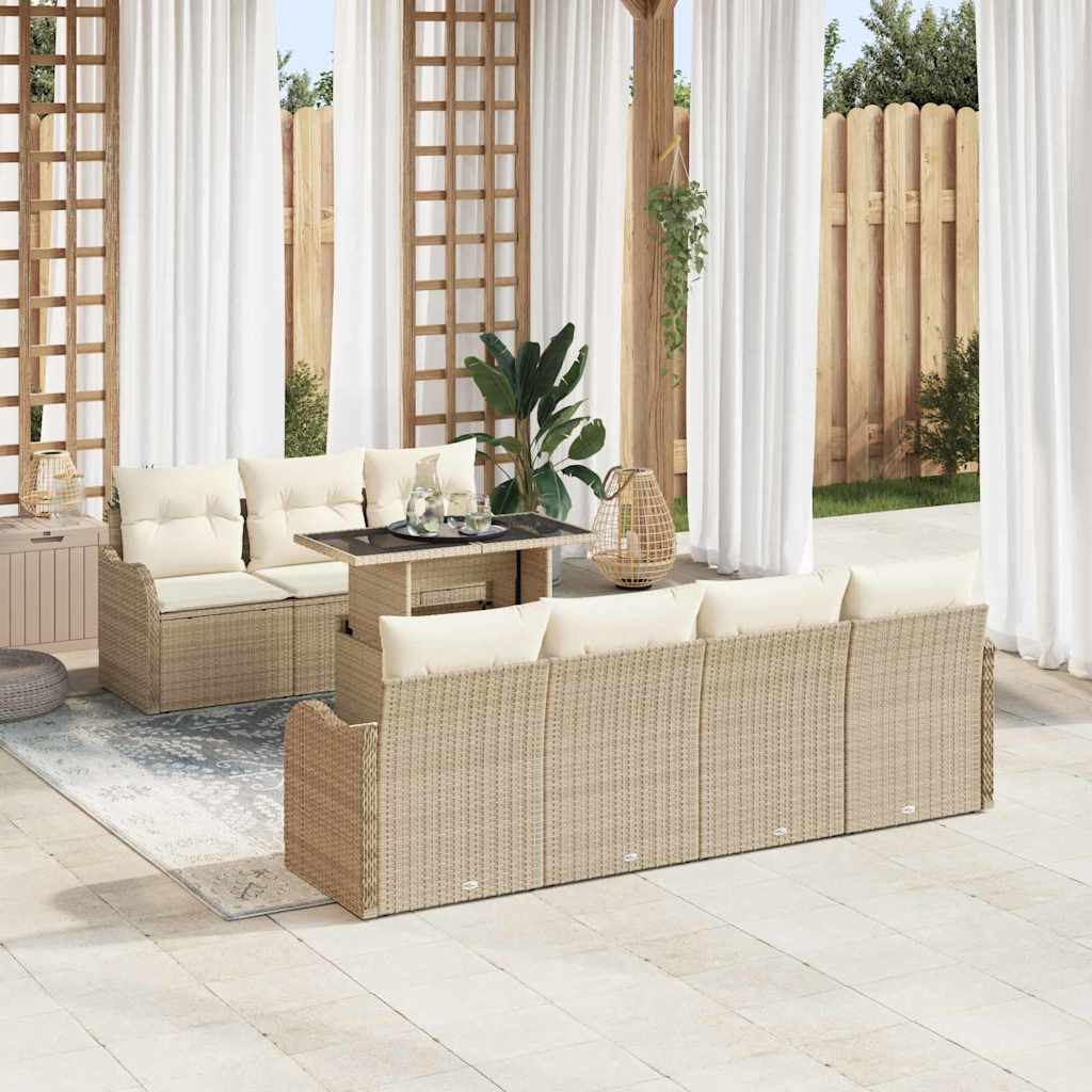 Tuin Sofa Set 8 st 7-Aantal zitplaatsen Beige Poly Rattan