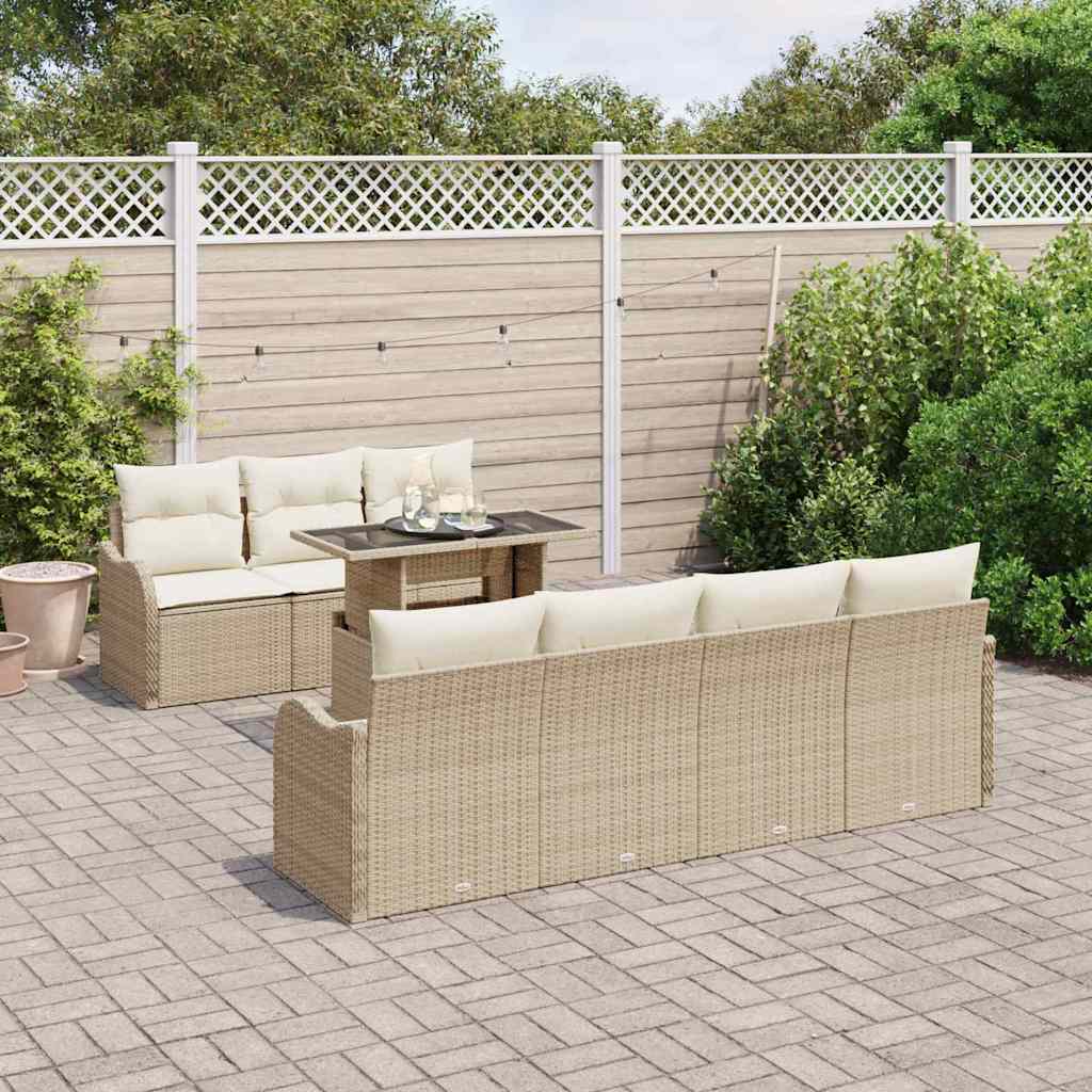 Tuin Sofa Set 8 st 7-Aantal zitplaatsen Beige Poly Rattan