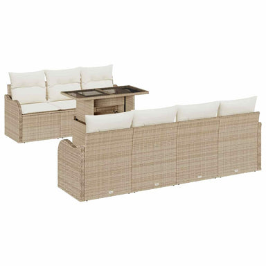 Tuin Sofa Set 8 st 7-Aantal zitplaatsen Beige Poly Rattan
