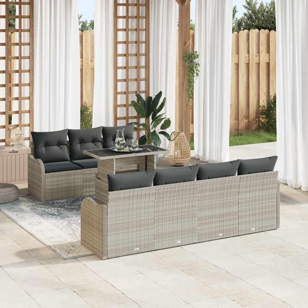 Tuin Sofa Set 8 st 7-Aantal zitplaatsen Lichtgrijs Poly Rattan
