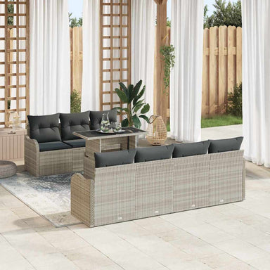 Tuin Sofa Set 8 st 7-Aantal zitplaatsen Lichtgrijs Poly Rattan