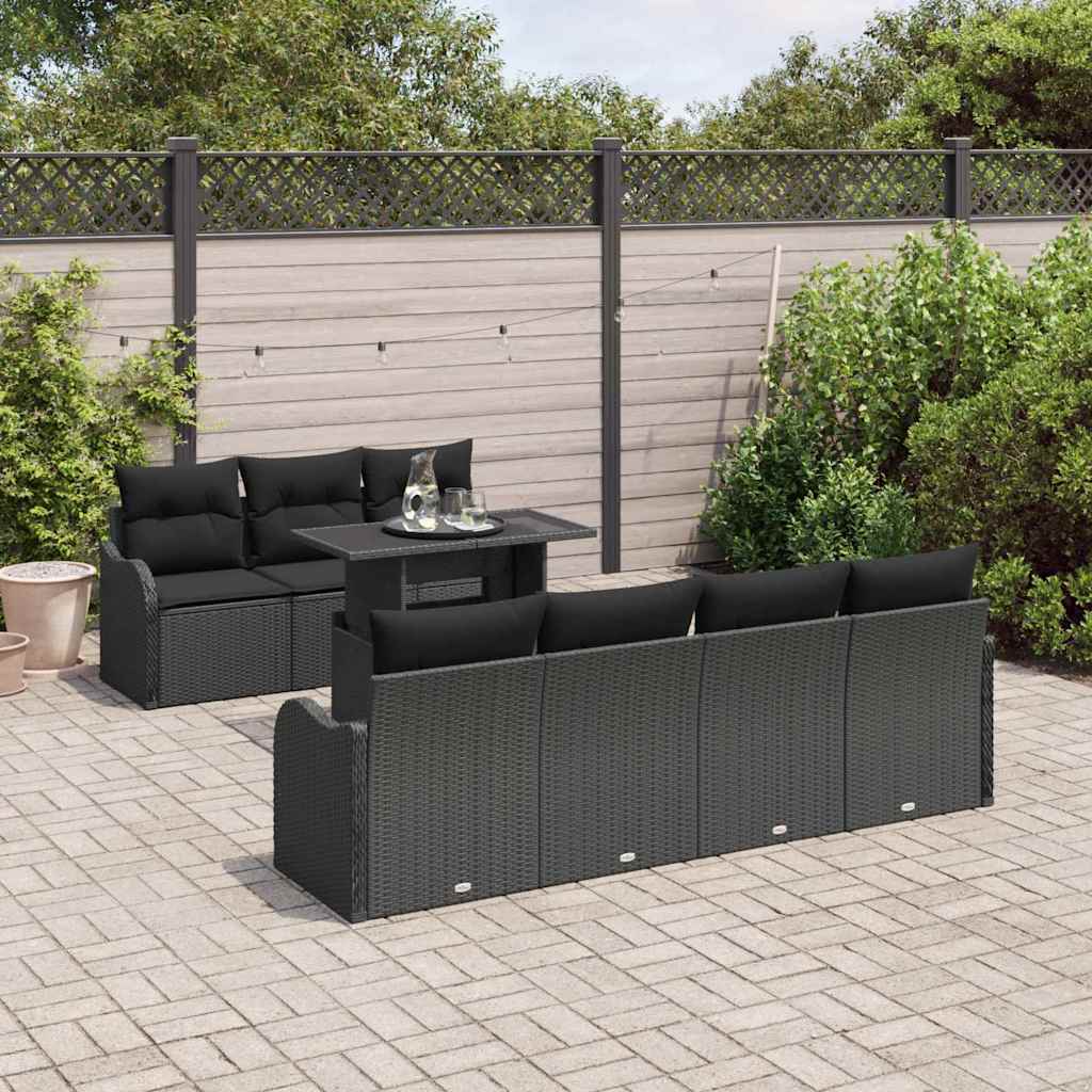 Tuin Sofa Set 8 st 7-Aantal zitplaatsen Zwart Poly Rattan