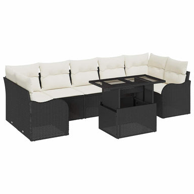 Tuin Sofa Set 8 st 7-Aantal zitplaatsen Zwart Poly Rattan