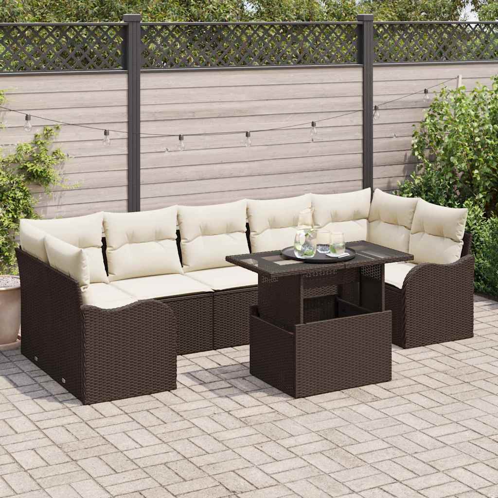 Tuin Sofa Set 8 st 7-Aantal zitplaatsen Bruin Poly Rattan