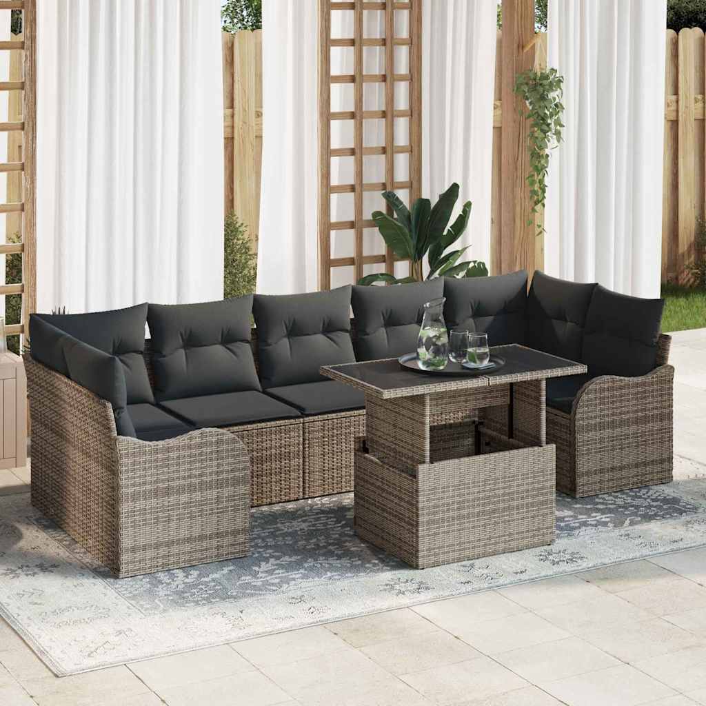 Tuin Sofa Set 8 st 7-Aantal zitplaatsen Grijs Poly Rattan