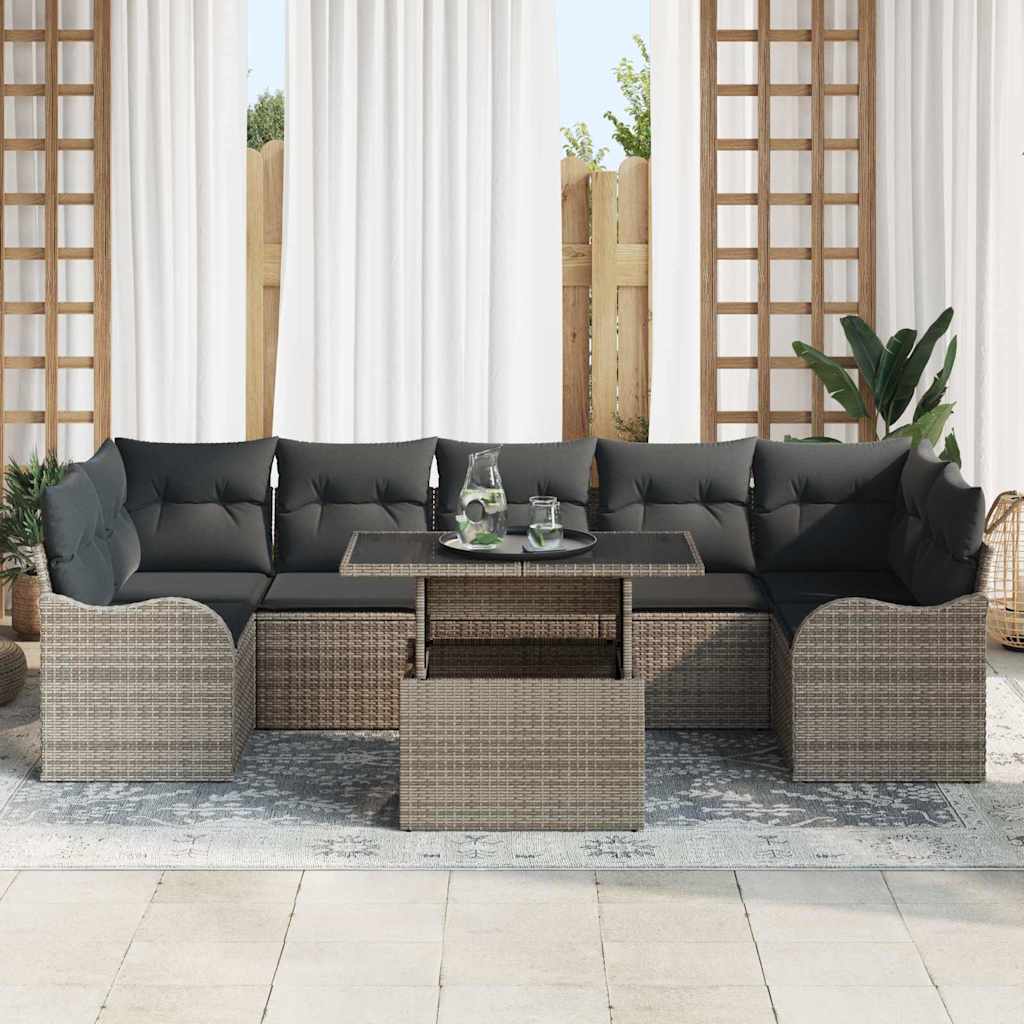 Tuin Sofa Set 8 st 7-Aantal zitplaatsen Grijs Poly Rattan