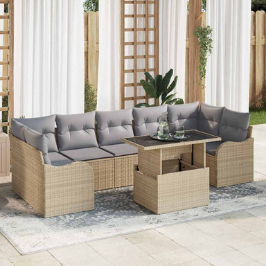 Tuin Sofa Set 8 st 7-Aantal zitplaatsen Beige Poly Rattan