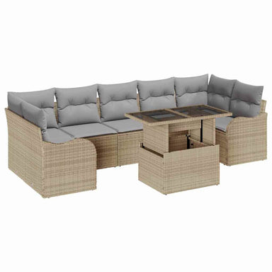 Tuin Sofa Set 8 st 7-Aantal zitplaatsen Beige Poly Rattan