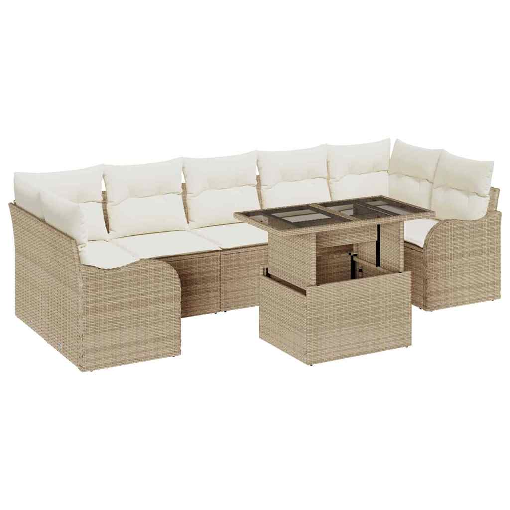 Tuin Sofa Set 8 st 7-Aantal zitplaatsen Beige Poly Rattan