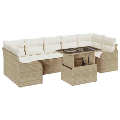 Tuin Sofa Set 8 st 7-Aantal zitplaatsen Beige Poly Rattan