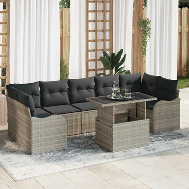 Tuin Sofa Set 8 st 7-Aantal zitplaatsen Lichtgrijs Poly Rattan