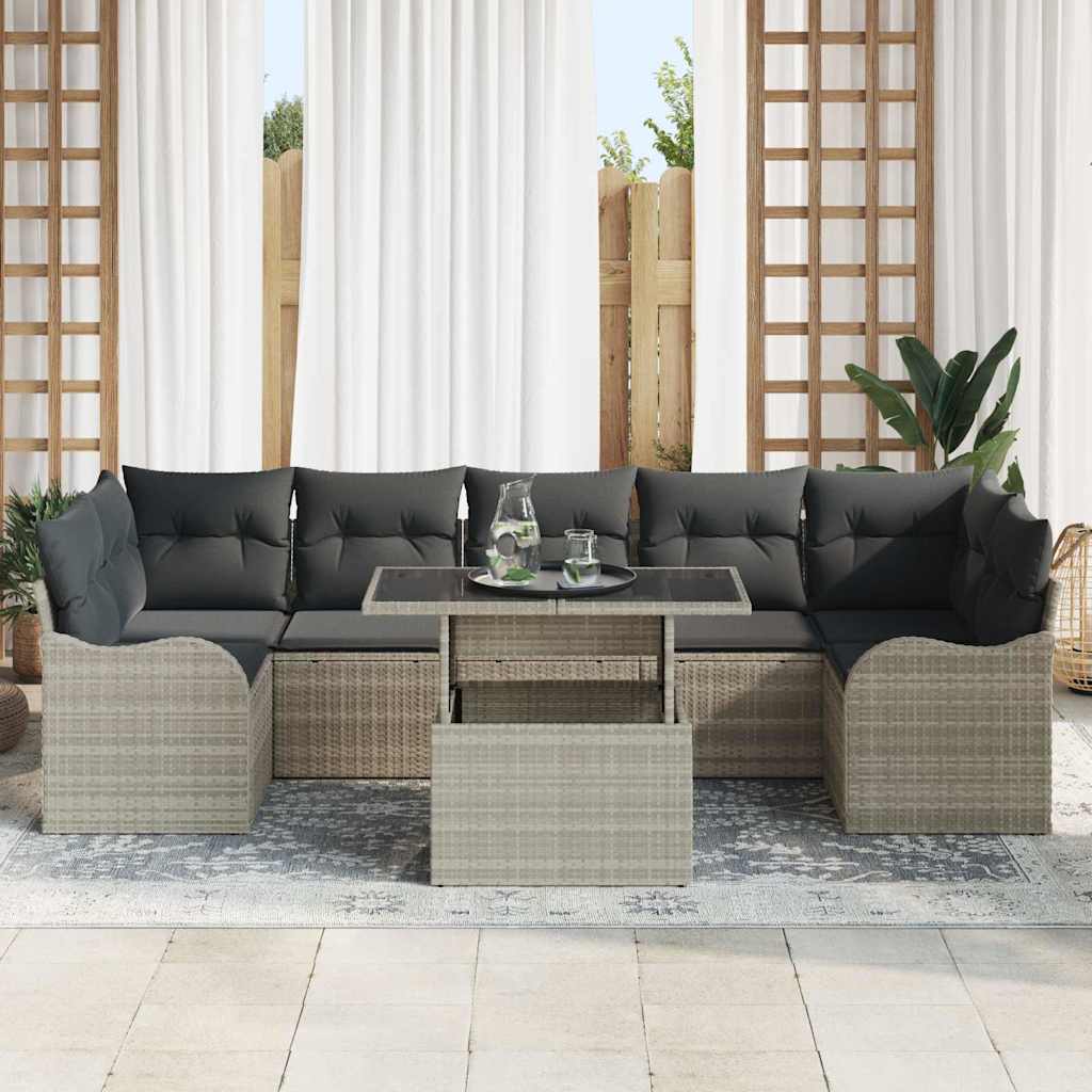 Tuin Sofa Set 8 st 7-Aantal zitplaatsen Lichtgrijs Poly Rattan