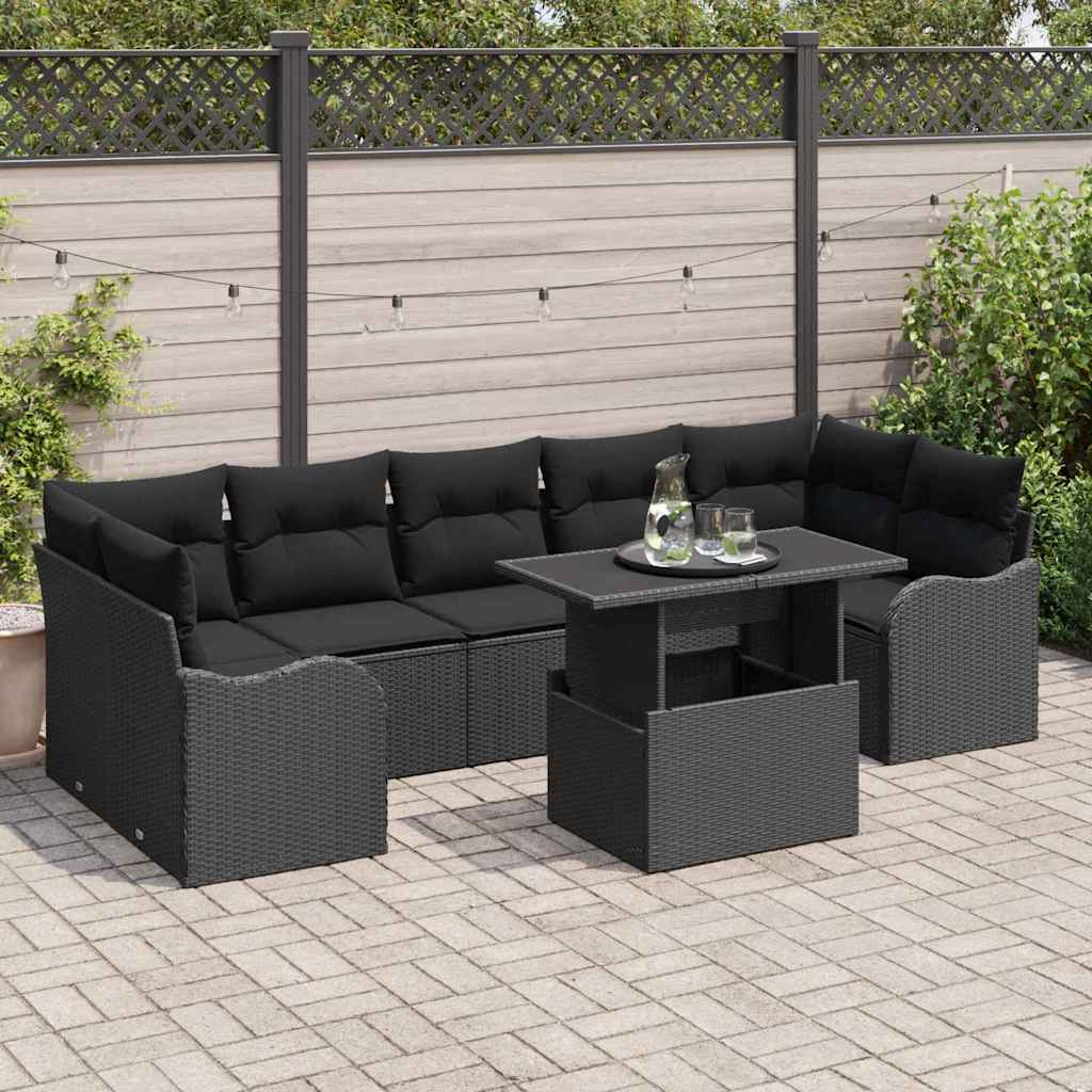 Tuin Sofa Set 8 st 7-Aantal zitplaatsen Zwart Poly Rattan