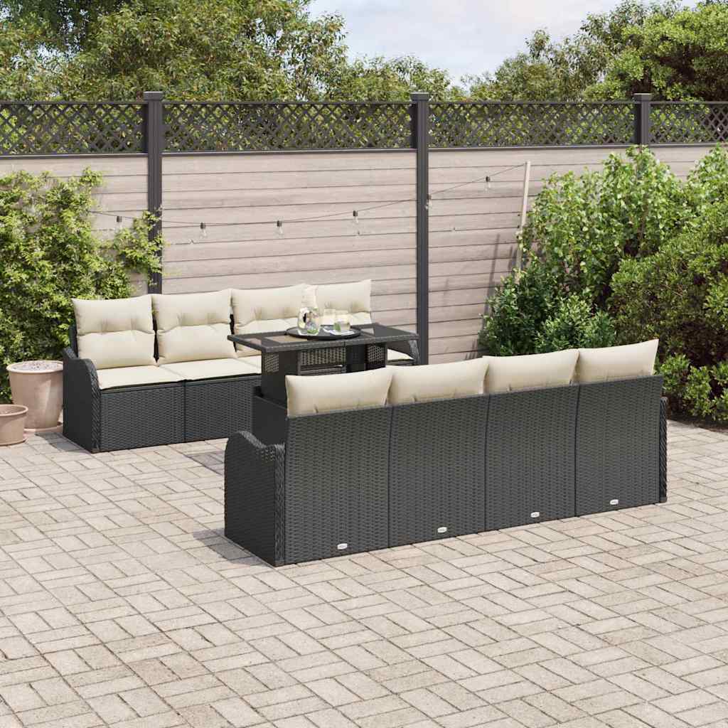Tuin Sofa Set 9 st 8-Aantal zitplaatsen Zwart Poly Rattan