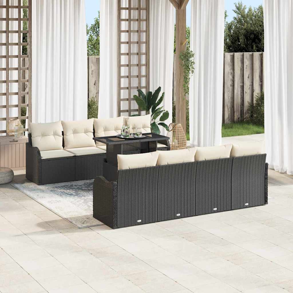 Tuin Sofa Set 9 st 8-Aantal zitplaatsen Zwart Poly Rattan