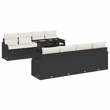 Tuin Sofa Set 9 st 8-Aantal zitplaatsen Zwart Poly Rattan