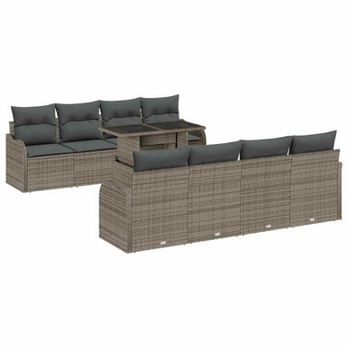 Tuin Sofa Set 9 st 8-Aantal zitplaatsen Grijs Poly Rattan