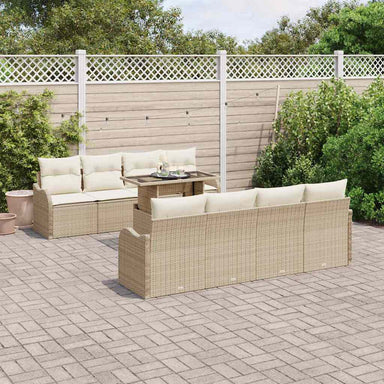Tuin Sofa Set 9 st 8-Aantal zitplaatsen Beige Poly Rattan